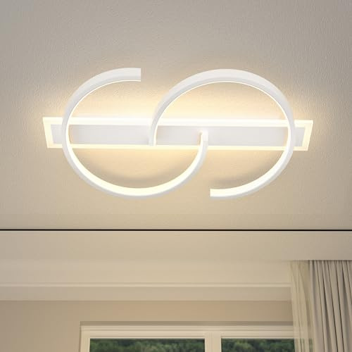 LUOLONG LED Deckenleuchte Dimmbar Deckenlampe Schwarz Wohnzimmerlampe mit Fernbedienung 2-Ringen kreis Deckenleuchte Schlafzimmerlampe Arbeitzimmer Büro Modern weiß 50cm (mit Fernbedienung)