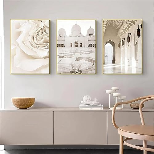 MHLCMG Islamique Mosquée Affiche Musulman Beige Paysage Toile Tableau Art Peintures Decoration Murale pour Salon Chambre Tableau Decoration, sans Cadre (1,3X60X90CM)