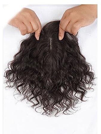 Schön Kurze lockige Topper, atmungsaktive Wiglets-Haarteile, Clip-in-Top-Haarteile, gewellte Topper-Perücken for den täglichen Gebrauch Echte Perücke (Color : Black)
