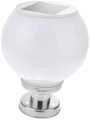 Hemobllo LED Solar Column Light Outdoor Post Lantern 20cm Round Ball Lamp for Garden Fence Balcony Lawn Courtyard White Light Easy Installation