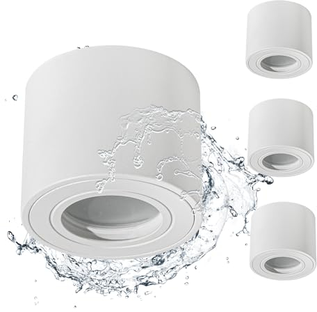 Gleonlux Spot en Saillie Blanc Dimmable IP44, Spots de Plafond 6W 3CCT Blanc Chaud 3000K/ Blanc Neutre 4000K/ Blanc Froid 6500K, Plafonnier Salle de bain 230V avec GX53 douille, Imperméable Lot de 4
