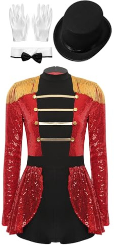 TiaoBug Disfraz Domadora Mujer Body Manga Larga Disfraz De Maestra De Circo Uniforme De Domador De León Disfraz De Showman para Halloween Y Cosplay