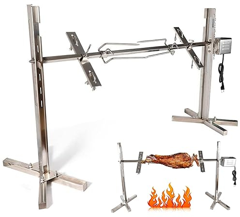 Miuxe Barbacoa Automática Kit Asador Eléctrico, 15W Asador De Acero Inoxidable Barbacoa Operado Asador De Carne De Cerdo con Motor Eléctrico para Picnic Camping Fiesta Barbacoa Carnaval