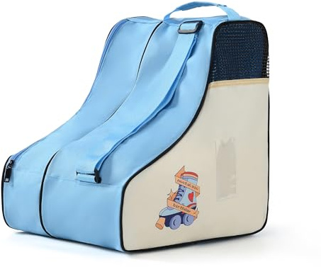 Boulder Bee Roller Skate Bag, Ice Skate Bag for Women with Adjustable Shoulder Strap, Shoe Bag for Ice Skating/Inline Skates, for Both Kids and Adults (Blue)