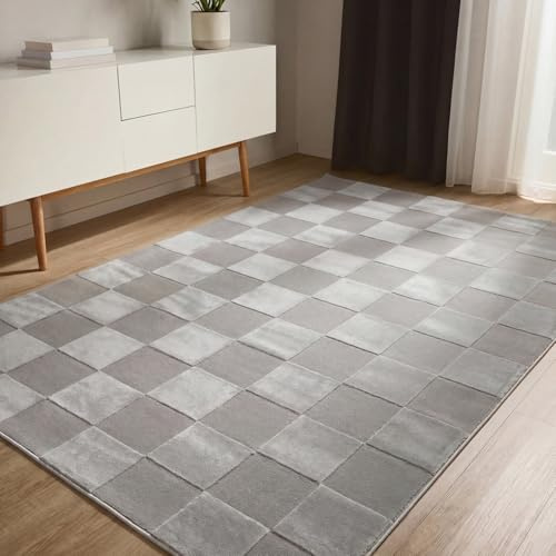 benuta Basic Teppich Claire - Grau 200x300 cm - Minimalistischer Wohnzimmerteppich im Geometrischen Retro-Stil - Pflegeleicht - Fußbodenheizung Geeignet