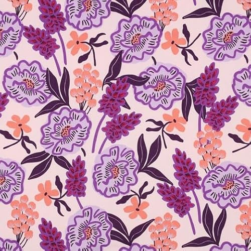 100x146cm Stoffe für Kinder und Damen mit Blumen und Blätter – farbenfrohe Baumwollstoffe zum Nähen - Kinderstoffe aus 100% Baumwolle für Mädchen und Frauen - keine Meterware
