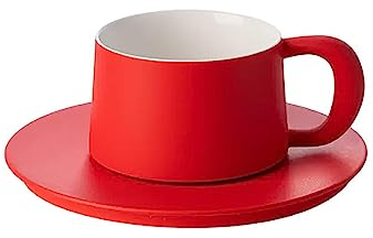 Trinkgläser Cappuccino-Tasse, Keramik-Kaffeetassen mit Untertassen, mikrowellen- und spülmaschinenfest, perfekt for Tee, Espresso, Latte Kaffeetassen (Color : Red)