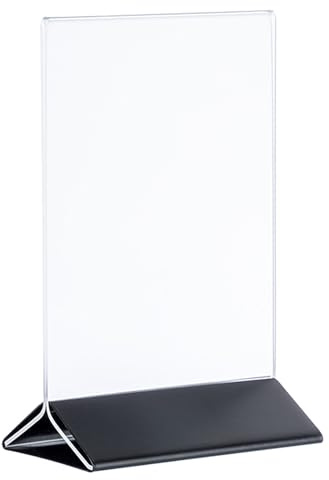 APS 71529 Kartenhalter, Menükartenhalter, Tischaufsteller, Werbeaufsteller, 21 x 7 cm, Höhe 32 cm, Acryl mit Edlstahlsockel in schwarz, passend für DIN A4