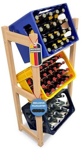 Getränkekistenregal THORE Regal Braun für 3 Kisten, schmal, aus Holz, kleines Standregal auch für Obst-, Gemüsekisten, Kisten Aufbewahrung für Wohnbereich, Küche, Abstellraum LxBxH: ca. 53x31x108 cm