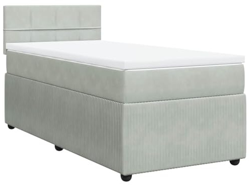vidaXL Boxspringbett mit Matratze Hellgrau 90x200 cm Samt