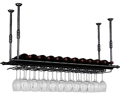 Wine Rack,Bar Shelf, Wrought Iron Tavern Wine Rack Drain Rack Hanging Cup Wine Glass Wine Storage Shelf for Cabinet Home Kitchen Bar Hotel Restaurant,100 * 30Cm,Brass Beauty Comes/Black/12 Safehappy