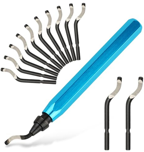 Deburring Tool with 12 High Speed Steel Blades, Deburring Tool 3D Printing, Deburring Tool for Metal, Resin, Copper, Plastic, PVC Pipes, 3D Printed Edges (1 Blue Handle)