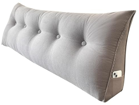 Kopfende Rückenkissen Großes 140/160 Rückenkissen Bequemes Rückenlehne Kissen Lesekissen und Rückenteil für Bett und Sofa Waschbar Lang Dreieckskissen Kopfkissen Kissen für Sofa/Wand (200X20X50cm,Gre