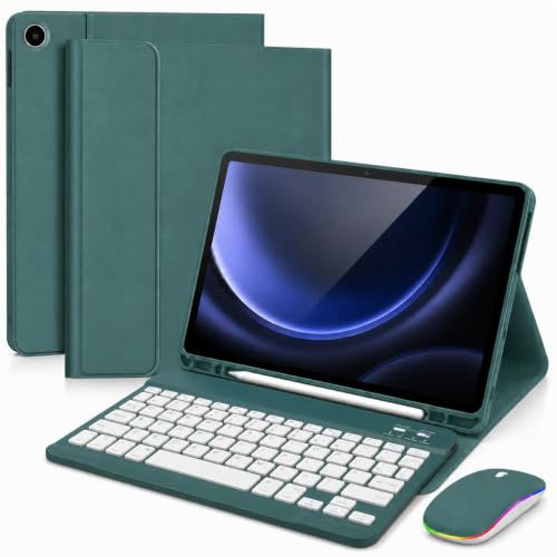 HLTOOP Funda con Teclado de Español(Incluye Ñ) para Samsung Galaxy Tab A11+/A11 Plus 11 2025/A9+/A9 Plus 11 2023, Teclado Bluetooth Desmontable, Portalápices, Ratón De Modo Dual,Deep Green