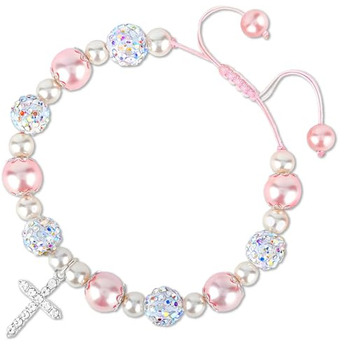 BOYATONG Cadeau de communion pour fille - Bracelet avec croix - Cadeau religieux pour première communion, confirmation, baptême et confirmation - Avec carte et boîte cadeau, Acier inoxydable