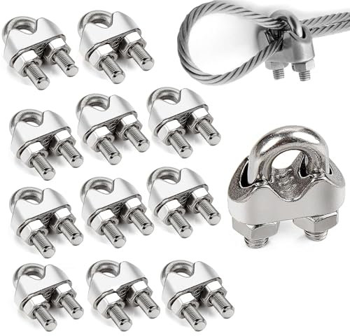12 Pezzi Morsetti per Filo Stendibiancheria a U Adatto,M6 Inox Bullone a U Adatto Fune d'acciaio da Fune,6mm Morsetti per Cavo Acciaio Inox,per Fili Stendibiancheria,Cavi Metallici,Tende e Molto Altro
