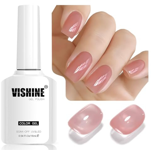 Vishine 16 ml Neutral Jelly Pink Rosy Gel-Nagellack, halbpermanent, transparent, Nude, Kristall, UV-Gel, für DIY Nail Art & Home Manicure Soak-Off, Jelly Pink Rosy Shade E041