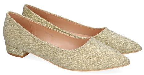 shoes&blues.es 90447 Zapato de Mujer Tipo Bailarina Francesita con Elegante Diseno con Punta Fina, Ideal para Llevar en Cualquier Ocasion. Oro Talla 39