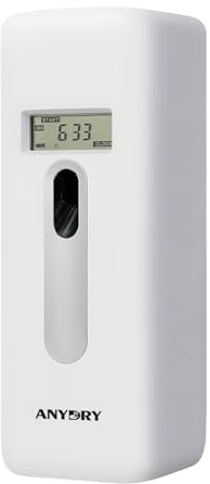Anydry Automatic LCD Air Freshener Dispenser Wall Mount or Free Standing, Programmable Spray for Bathroom Home Office Hotel Commercial Use, Compatible with Glade Refills, White