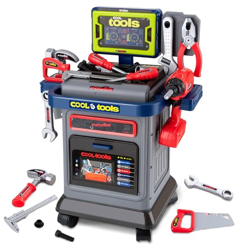 Kids Tool Bench STEM Engineering Playbench - Pretend Play Workbench with Electric Drill, Measurement Tools - Interactive Power Tool Set for Kid Ages 3-5