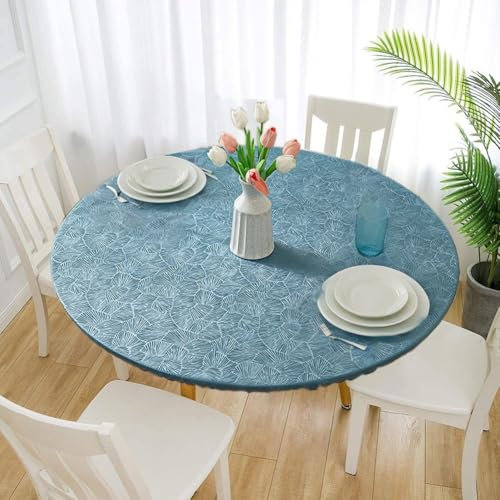 Cozomiz Elastische Tischdecke Jacquard Gartentischdecke Rundtischdecke wasserdichte rutschfeste Abwischbar Schmutzabweisend Tischdecke 180cm Runde Enge Passform Blau