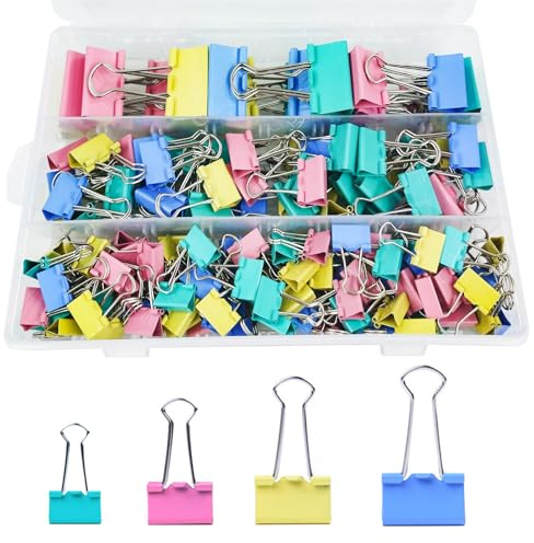 170 Pcs Binder Clips Assorted Sizes, Colored Large, Medium, Small Binder Paper Clips for Office Supplies, Home, School Document Organizing (Blue, Pink, Yellow, Green)