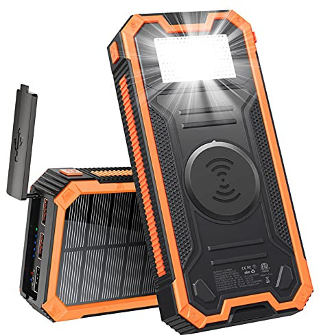 Power Bank Caricabatterie Solare 30000Mah, Caricabatterie Portatile Solare USB a Ricarica Rapida Wireless con Torcia LED per Campeggio all'Aperto
