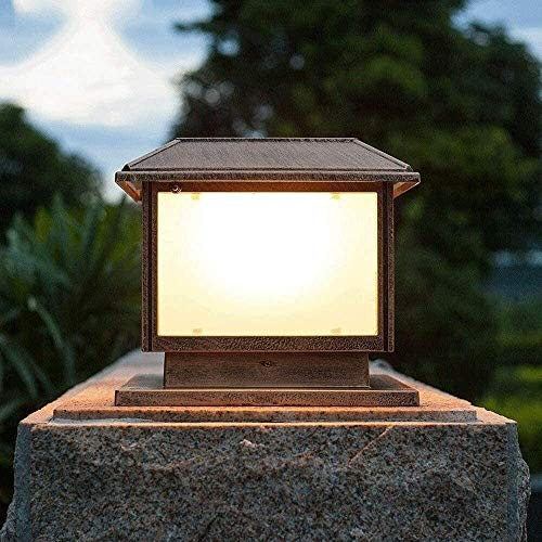 Lámpara solar de poste para exteriores, linterna LED grande con sensor, acabado de bronce, luz de jardín para camino, terraza, porche y decoración de patio, elegante lámpara de bolardo de columna