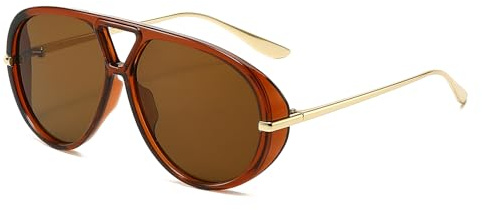 YAMEIZE Occhiali da sole da pilota oversize per donne uomini rotondi anni '70 retrò doppio ponte vintage grande montatura punk occhiali da sole UV400, Oversized