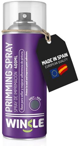WINKLE Imprimación Spray Gris Mate 400ml para Impresión 3D, Imprimación para Metal, Madera y Plásticos PLA, ABS y PETG, Resinas y PVC, Pintura para Plástico Acrílica, Secado Rápido y Alta Adherencia