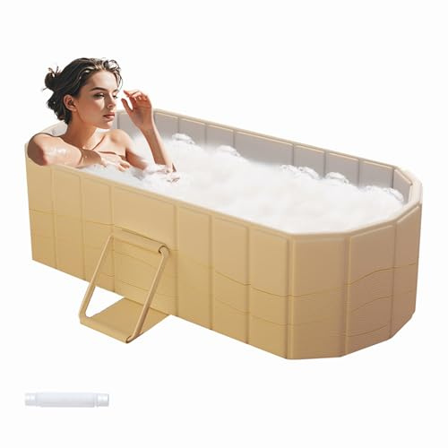 Baignoire pliable 150 x 55 x 50 cm, baignoire portable autonome pour adultes, baignoire de glace simple avec tube de drainage et oreiller, baignoire isolée extra large pour spa à la maison, extérieur