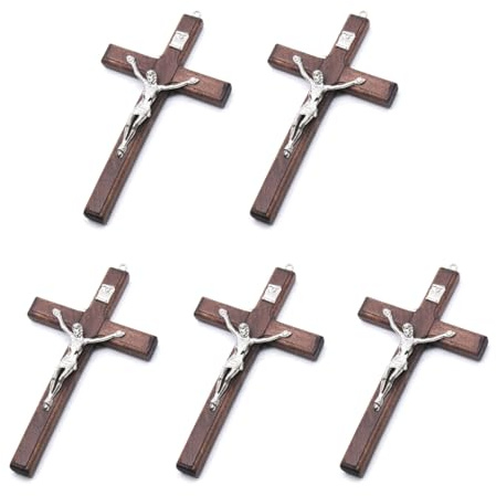 5pcs Wooden Christ for Cross Suffering Statue Religious Prayer Crucifix Hanging Pendant Hand Holding Jewelry Paper Stickers for Wall