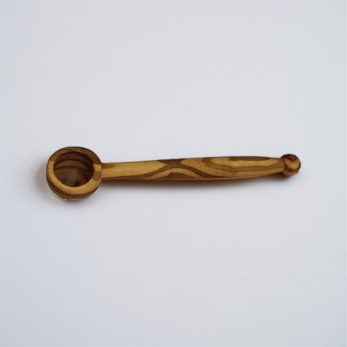 Lot de cuillères doseuses en bois d'olivier de 10 cm et 14 cm, cuillères à café et doseur d'épices avec veinure (14 cm, 1 pièce)