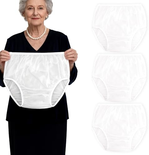 Florith Adult Diaper Cover Plastic Pants, Washable Reusable Waterproof Underwear, Rubber Pants for Adults with Leak Protection, Adjustable Briefs for Incontinence Care​ (White, X-Large)