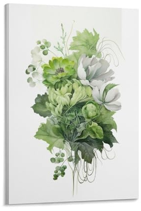 EUUMKOO Modern Ferns Canvas Wall Art, Beautiful Green Plants Flowers Picture Painting on Canvas, Print Poster Decoration Artwork for Home Living Room Bedroom Wall Decor Frame 12x18inch(30x45cm)