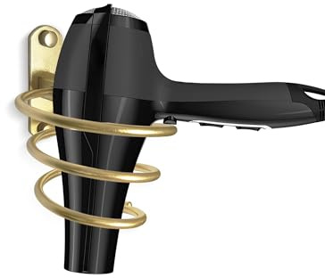 OlBuWa Haartrockner-Halter Aluminium für Haartrockner, Aufbewahrung, Spiralhalterung, Badezimmer-Regal für Waschraumbedarf (Silber, Spiral) (Gold)