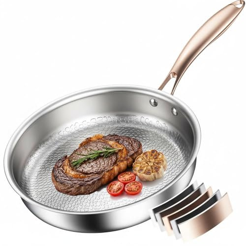 Akaice Titanium Frying Pan 26cm, 5 Ply Titanium Pan Non Toxic, Skillet Pan no Coating, Ergonomic Handle, PTFE & PFOA Free, Compatible with All Cooktops Dishwasher, Oven, Fast & Even Heat