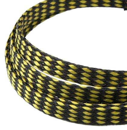 Gaines de câbles électriques 1/5/20/50M Gaine tressée expansée Fil de Coton PP 4 8 12mm Enveloppe Fil Souple Câble isolé Protection Ligne Harnais câble(Yellow Black,12mm,5 Meters)