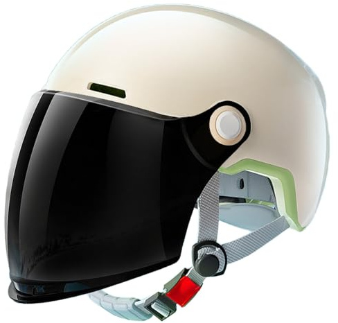 Casco Jet Urbano Leggero Aperto Omologato ECE 22.06, Elegante Casco A Mezza Calotta Per Scooter, Ciclomotori E Moto Con Visiera Parasole Per Uomo E Donna B,55-61cm
