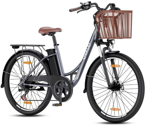 Qekud 26 Zoll E-Bike für Herren Damen, Elektrofahrrad mit 36V 13Ah Akku, 7 Gang E Bike, 250W Motor, Reichweite 100km bis 25 km/h, Cityrad Pedelec mit APP