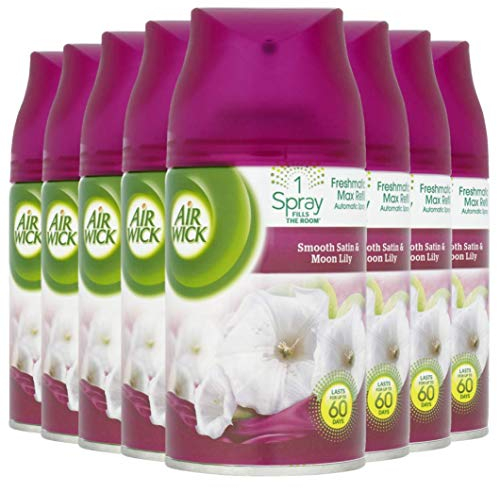 Air Wick Essential Oils Air Freshener, Freshmatic Auto Spray, Smooth Satin and Moon Lily, Refill 250 ml, Pack of 8