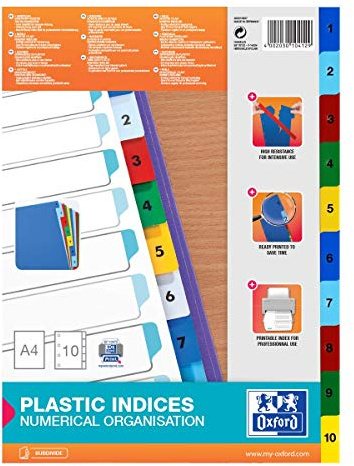 Oxford Kunststoff-Register A4, Strong-Line, Zahlen 1-10, 10-teilig, 25 Stück
