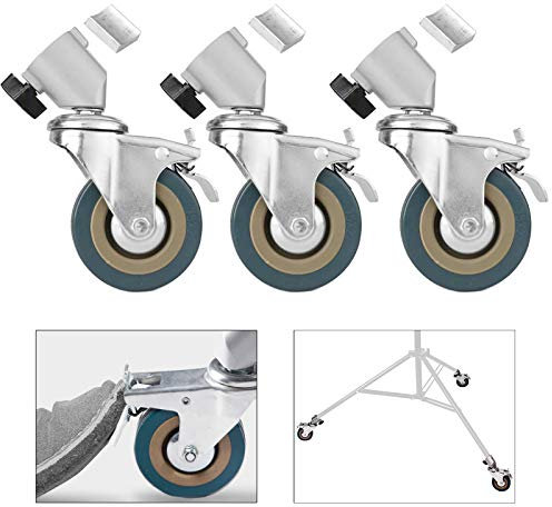 Photography Studio Lockable Swivel Castors with 75mm Wheels, for Light Stands, Tripods Studio Booms, Suitable for 25mm diameter legs