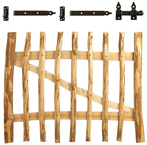 BooGardi Gartentor Holz in 14 Größen · 100 cm breit · 80 cm hoch · 3·5 cm Lattenabstand · Staketentor · Haselnuss Bauerntor/Zauntor für Staketenzaun