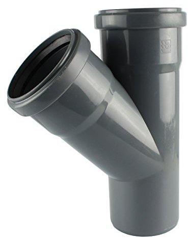 MKK - 19587-007 - HT Rohrabzweig PP DN 40-110 T-Stück 45° Verzweigung Verbindung Abzweig grau DN 110 auf DN 110