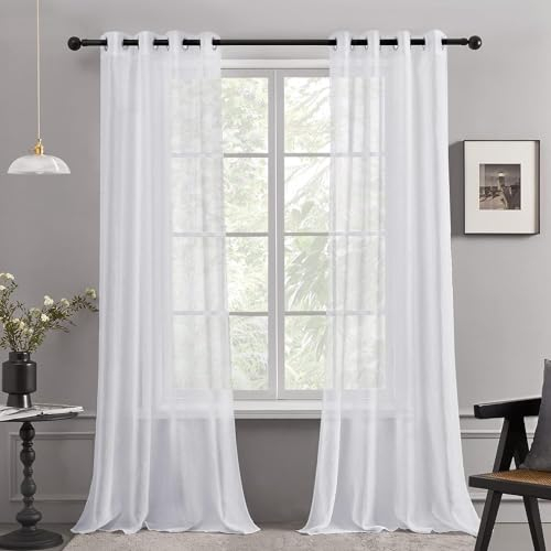 Deconovo Tende Camera da Letto Tende per Interni Moderne 2 Pezzi Trasparenti in Voile per Casa Finestre 140x290 CM Bianco