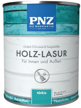 PNZ Holzlasur für Innen und Außen | lösemitttelfreie Farblasur | Nachhaltig hergestellt mit regionalen Rohstoffen | für alle Hölzer, auch Bienenhäuser, Gebinde:2.5L, Farbe:türkis