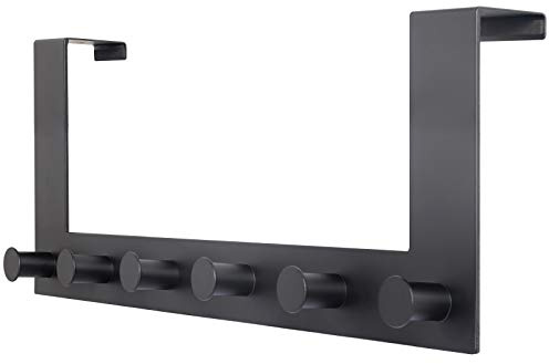 WEBI Over The Door Hooks,Over Door Towel Rack with 6 Peg Hooks for Hanging,Door Coat Hanger Door Coat Rack for Behind Back of Bathroom,Black