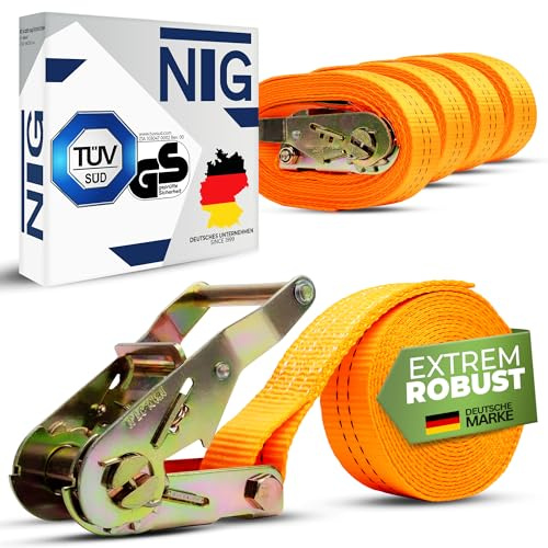 NTG Lot de 20 sangles d'arrimage de 4 m de long 2 t (2000 daN, kg), certifiées TÜV/GS, d'une seule pièce, de 35 mm de large, avec cliquet en acier galvanisé, robustes et résistantes aux intempéries