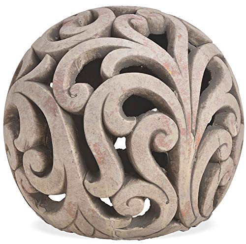 Garten-kugel als wetterfeste Ton-figur in 22 cm - Vintage Deko-Kugel als Gartenfigur für draußen - Keramik Gartenstatue als außergewöhnliche Boho außen Garten-Deko oder Pflanzen-Deko